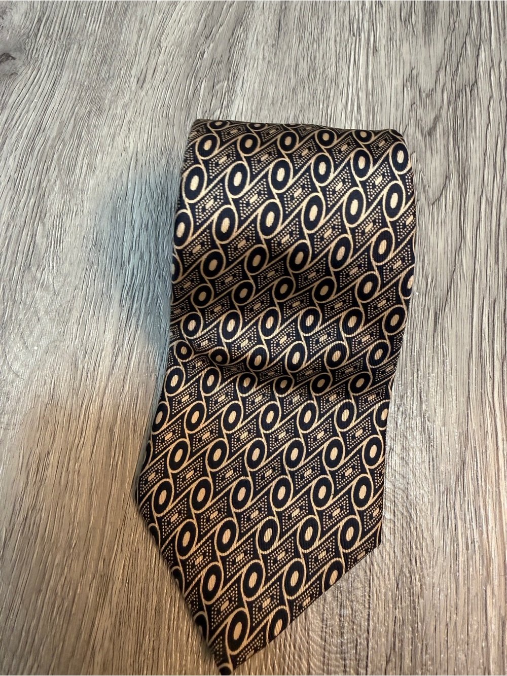 Vintage Christian Dior Monsieur Geometric Chain Link Silk Tie Necktie Black/Tan